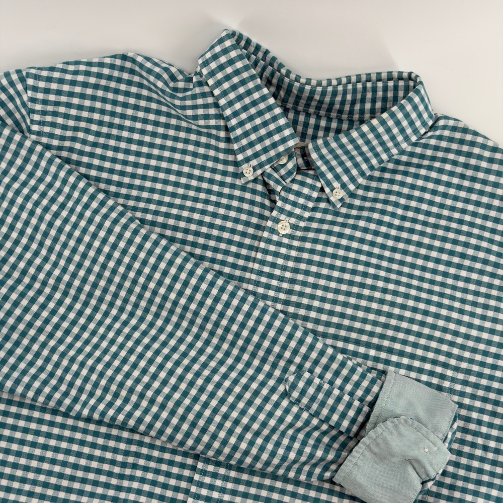 Brooks Brothers Red Fleece Men's Teal Gingham Button Down Shirt XL Cotton